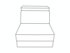 Dessin au trait minimaliste d'un fauteuil ou d'un pouf segmenté en trois blocs horizontaux superposés pour une assise confortable.