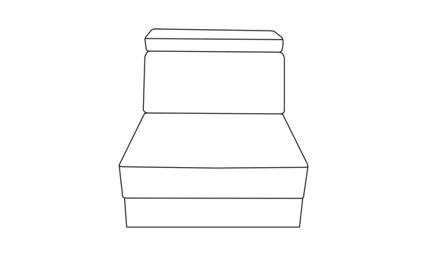 Dessin au trait minimaliste d'un fauteuil ou d'un pouf segmenté en trois blocs horizontaux superposés pour une assise confortable.